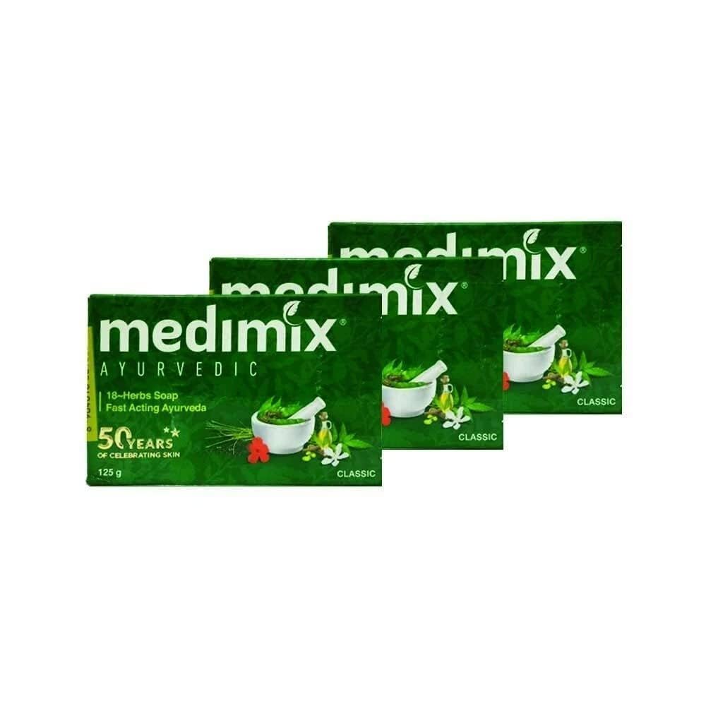 

Medimix Ayurvedic Classic 18 Herbs Handmade Bathing Soap 125g Paraben-free Sulphate-Free Pack of 3 зелений