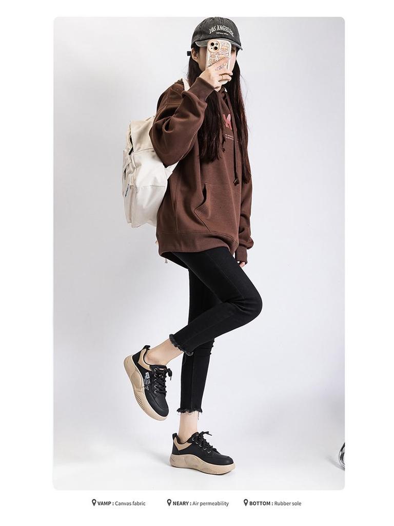 2025 Autumn Women’s Chunky White Sneakers - Korean Style Height-Boost Casual Skate Shoes