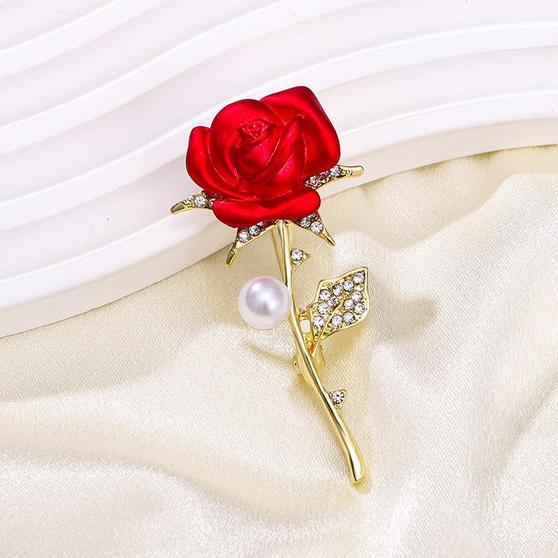 Diamond Studded, Rose Brooch, Simple, Elegant, Dripping Oil, Chest Flower, Fashionable Design Sense, Clothing Flower Accessories