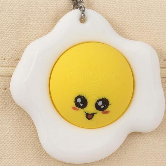 Fried Eggs Press Button Keychain, 3D Printed Fidget Clicker Toy for Stress Relief, Novelty Imitation Food Bag Charm for Handbag Purse