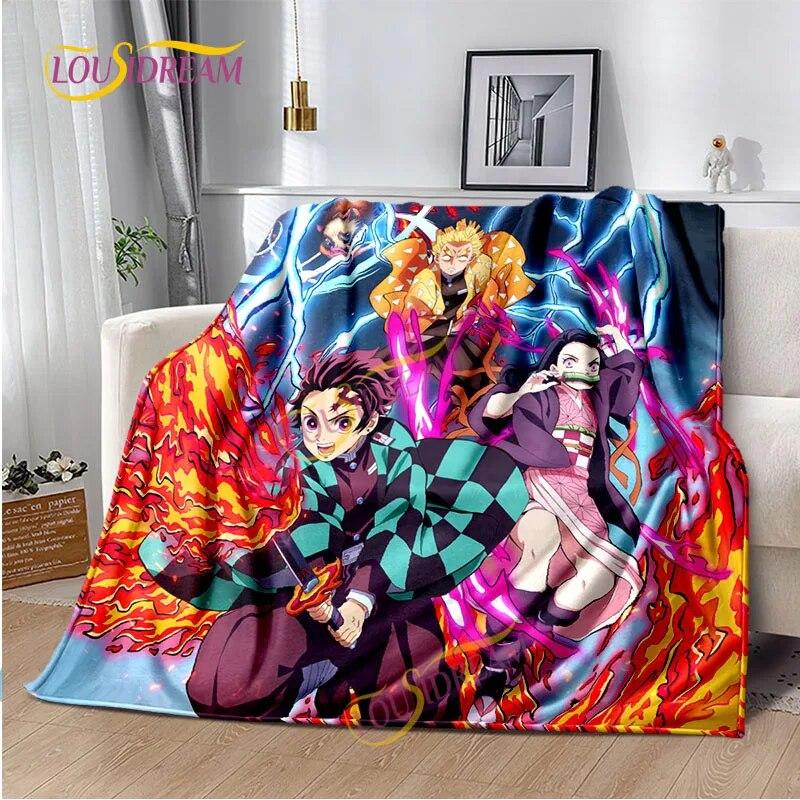 Japanese Cartoon Series Blanket Living Room Bed Sofa Travel 3D Demon Slayer Blanket Cartoon Home Office Hiking Gift