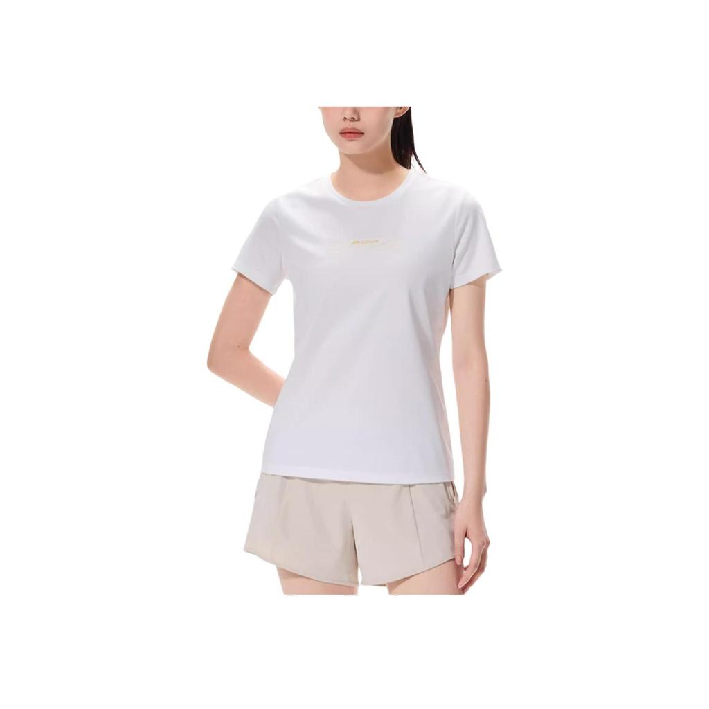 Anta Plain Breathable Knitted Sports Short Sleeve T-Shirt Women Tops White 162320139-1
