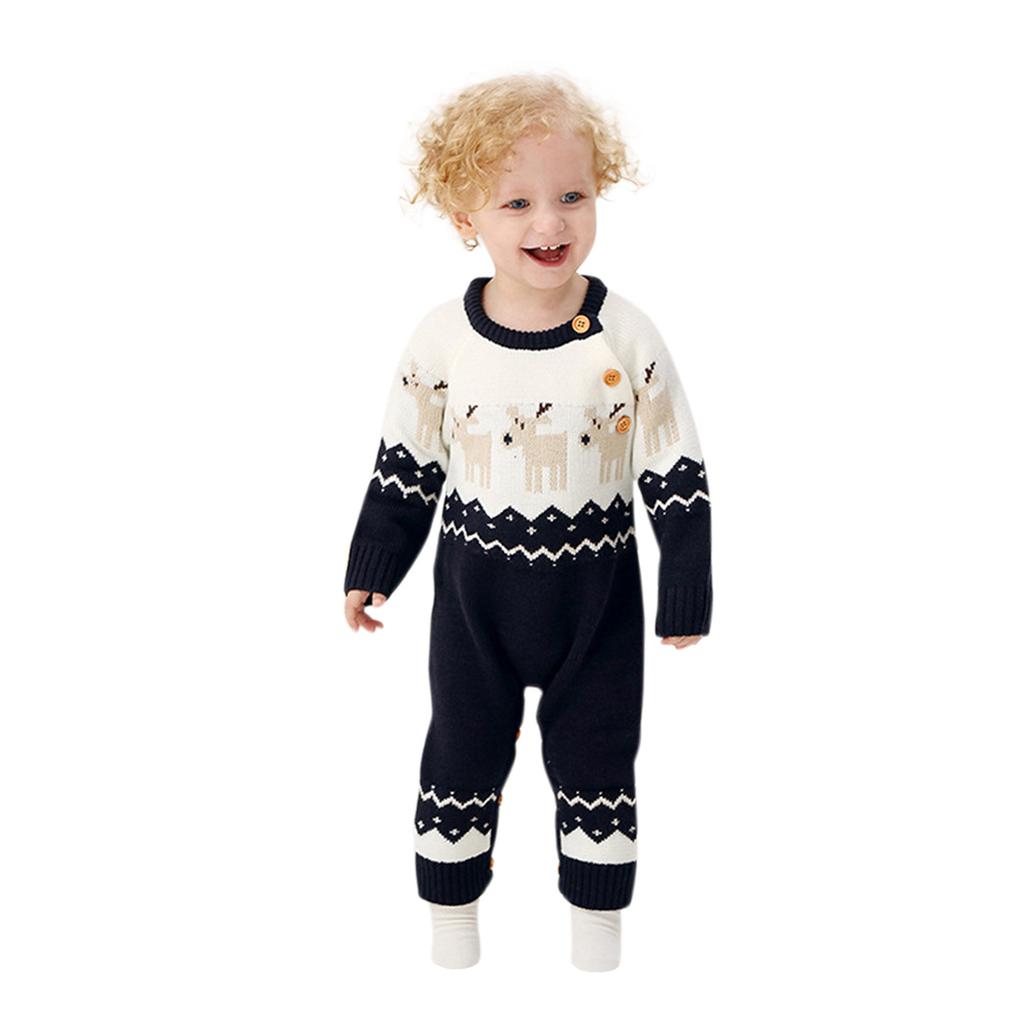 Newborn Baby Boy Girl Long Sleeve Knit Cartoon Christmas Romper Jumpsuit Clothes