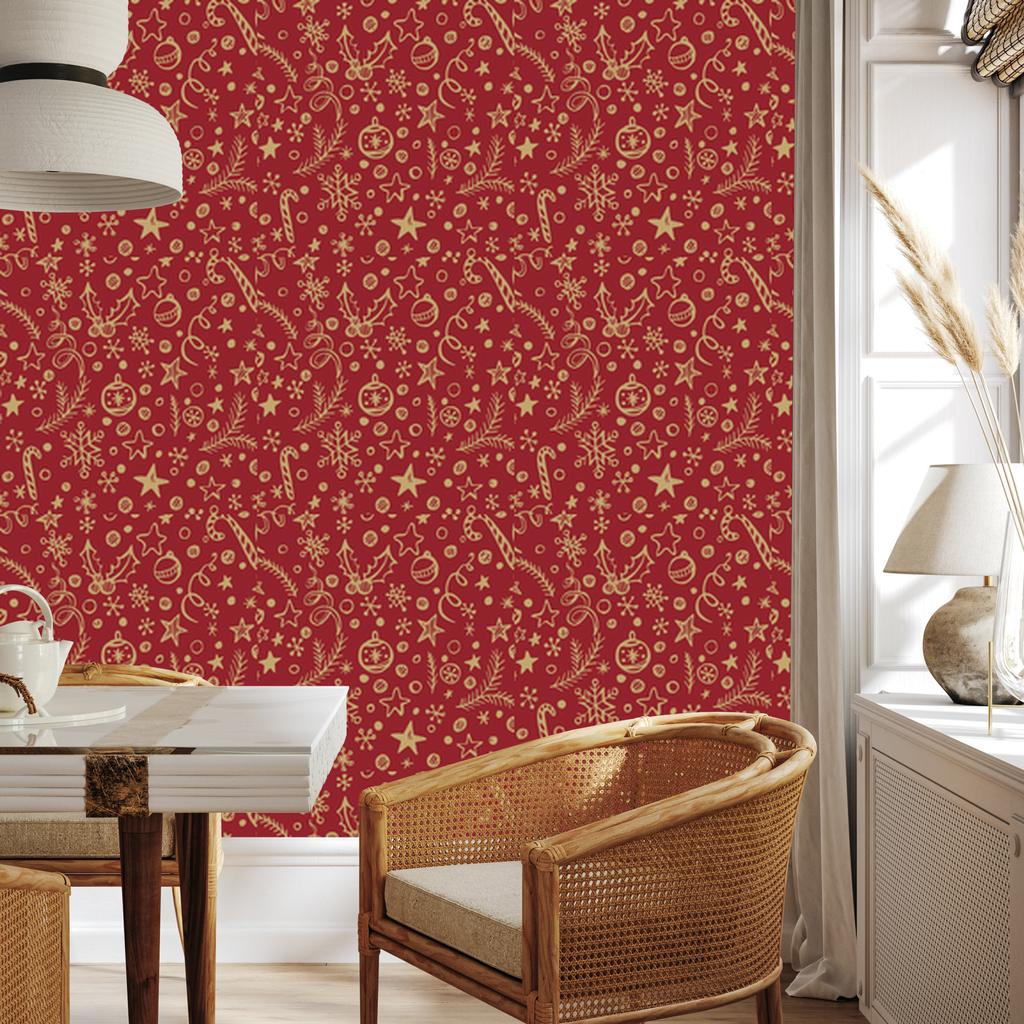 Christmas Red and Orange Wallpaper for Living Room and Bedroom 50x1000