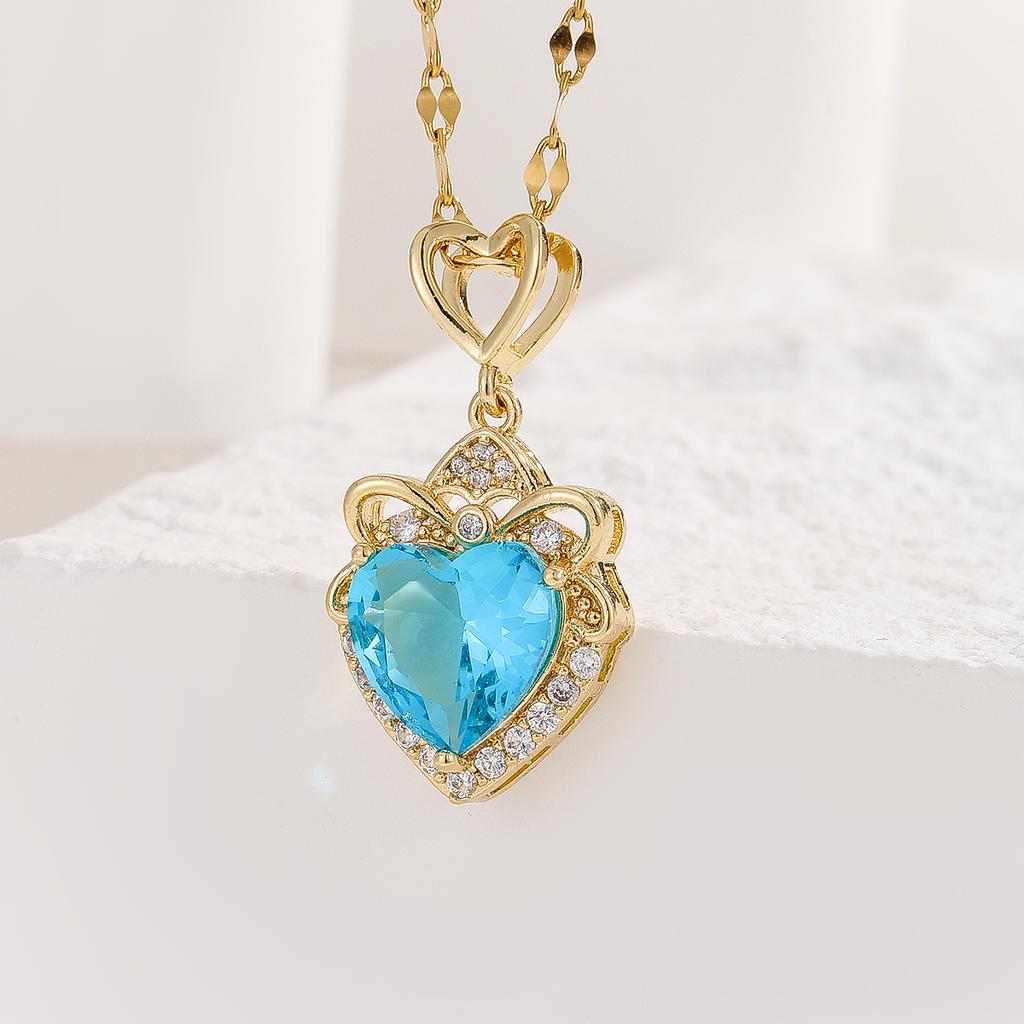 Hochwertige Halskette für Damen, Europäisches und Amerikanisches Retro-Temperament, Zirkon-Liebesohrringe, Halskette, Ring für Damen