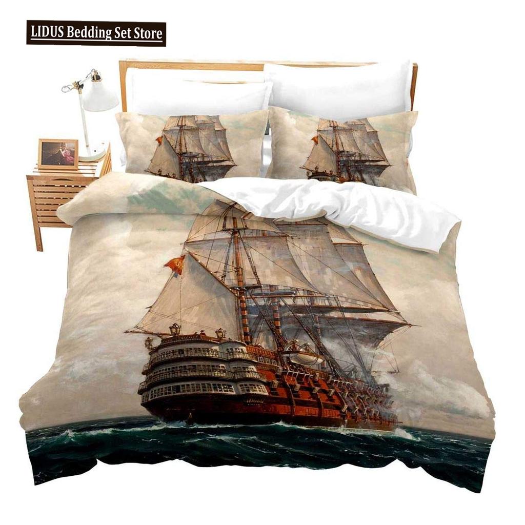 Sailing Ship Pattern Duvet Cover Set 3D Print Boat For Kid Teen Adult Bedding Set Polyester Comforter Cover Full King Twin Size