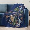 Navy Blue Christmas Fleece Blanket with Gold Lettering, Nutcracker Ballet Dancer Design, Classic Holiday Throw for Sofa Decor