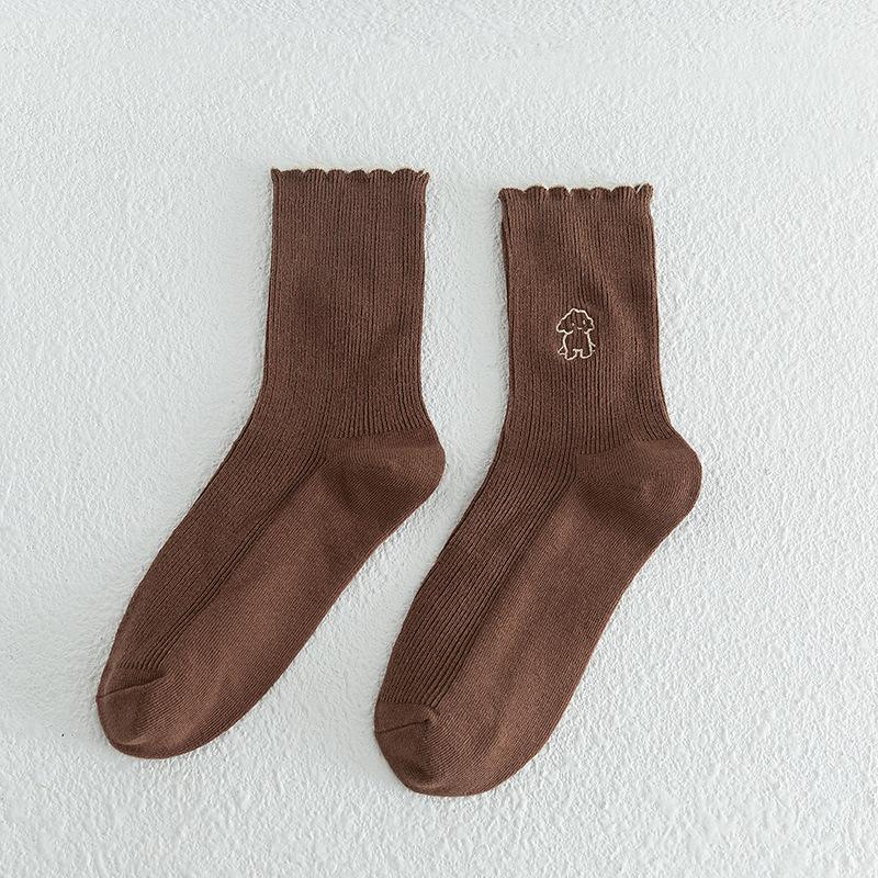 Female Spring and Autumn New Cartoon Dog Embroidery Pulled A College Style Cotton Socks