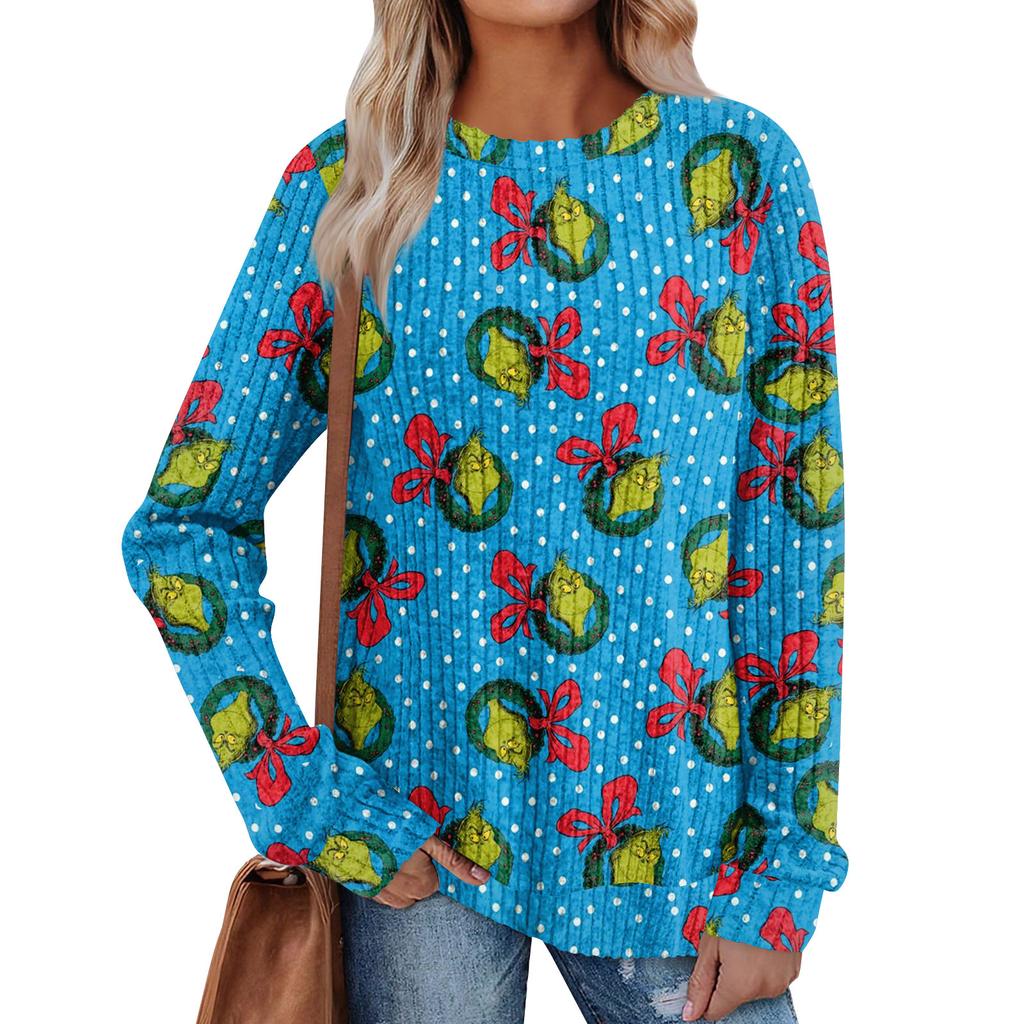 Women's Printed Lightweight Brushed-Cotton Round Neck Top