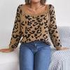 Vintage Leopard Color Cardigan Knitwear Long Sleeve Loose Sweater O Neck Top for Autumn Winter