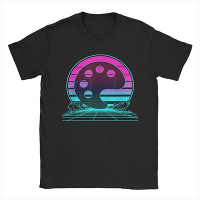 Vintage Retro Sonnenuntergang Farbpalette T-Shirt Herren 100% Baumwolle Lustiges T-Shirt Rundhals T-Shirts Kurzarm Oberteile Geschenkidee