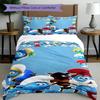 3pcs Duvet Cover Set (1*Duvet Cover + 2*Pillowcase, Without Core), Blue Smurfs Print Bedding Set, Bedroom Decor, All‑Season, Birthday Gift