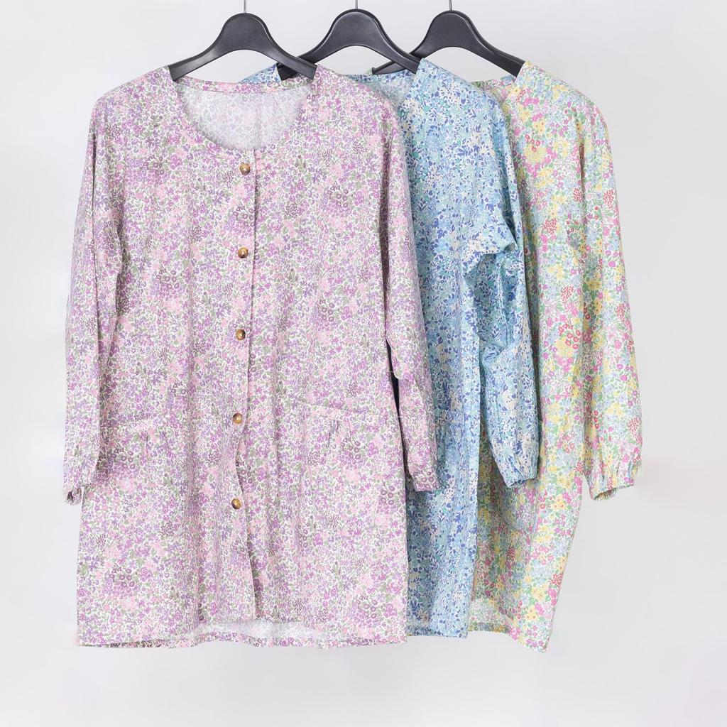 Naigai LIBERTY Floralny Fartuch z i Nordic Różowy Bezpłatna Wysyłka Guziki, Wykończenie Wodoodporne, Kieszenie, Styl, Yukata, Kuchnia, Kimono, Damski,