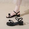 French Thick-heeled Sandals Female 2025 New Summer Fashion Rhinestone Fairy with Skirt Temperament One-word Belt Roman Shoes