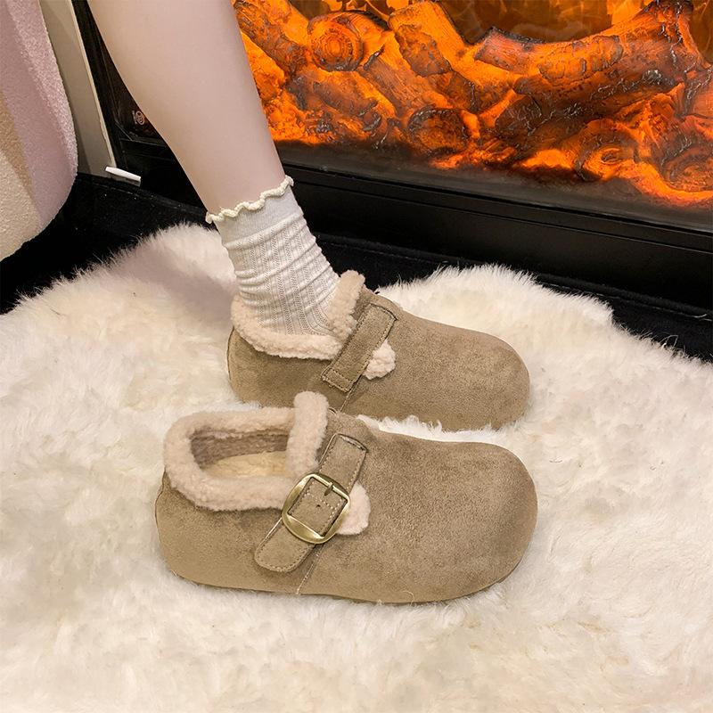 2025 Winter New Cotton Slippers Casual Fashion Boken Slippers Mori Retro One-pedal Fluffy Slippers