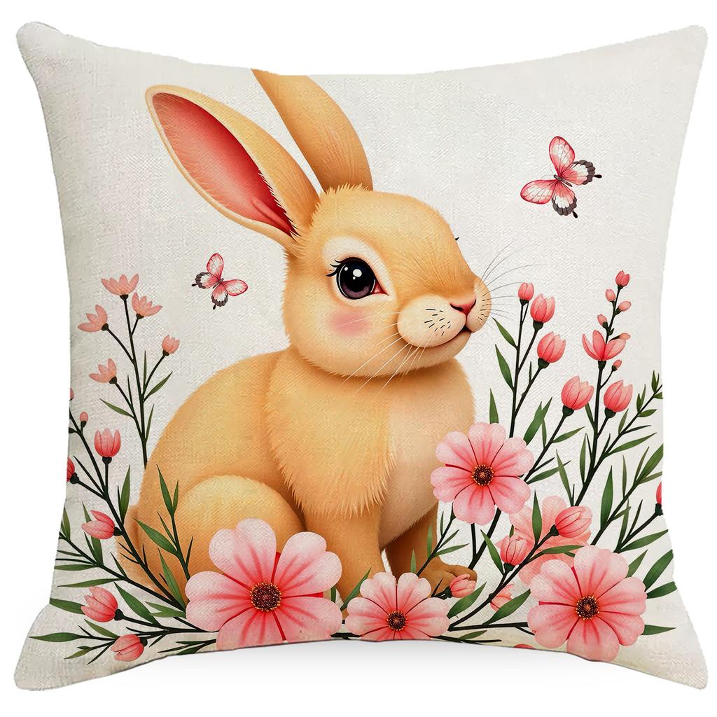 Cartoon Printed Easter Bunny Pillowcase Pink Suit Combination Festive Decoration Cushion Living Room Sofa Pillow