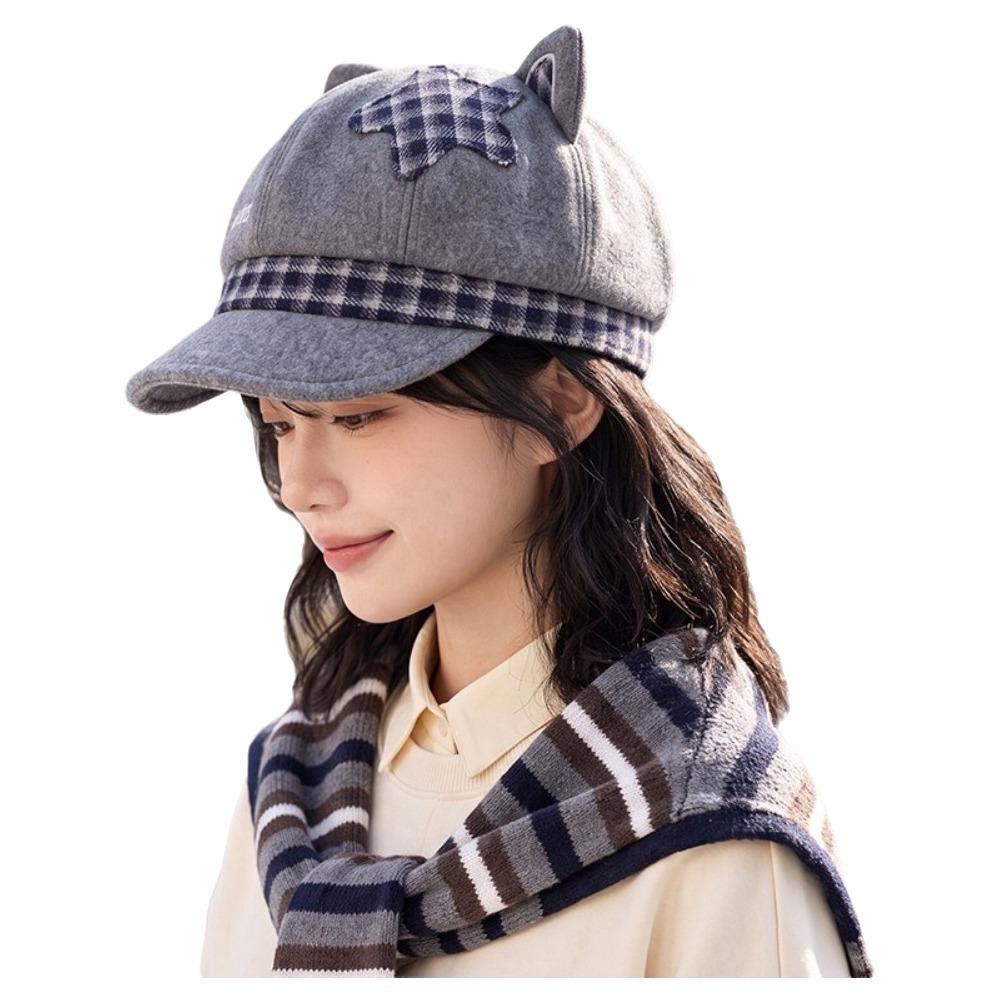 Cat Paw Pattern Women Octagonal Hat Japanese Style Newsboy Hat Casual Cat Ears Beret Cap Women