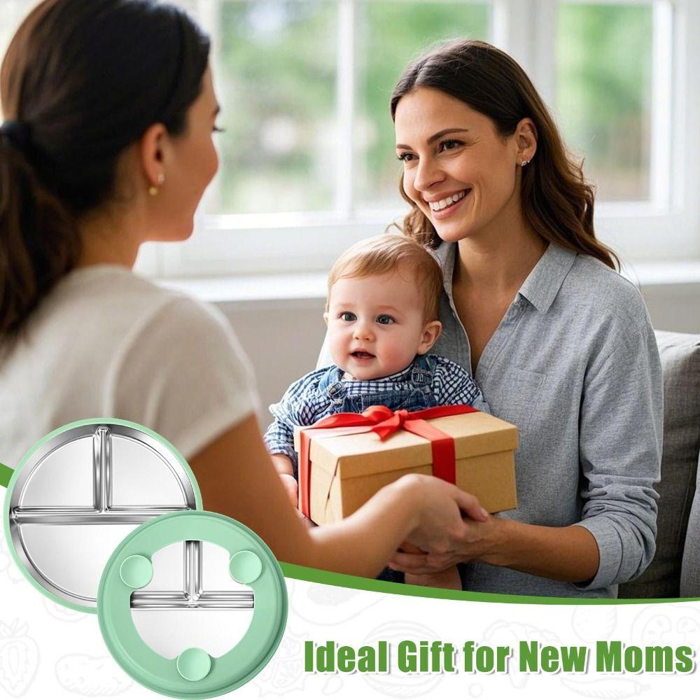 Nerezové dělené talíře pro batolata a miminka Protiskluzové misky pro batolata Dětský talíř s přísavkou