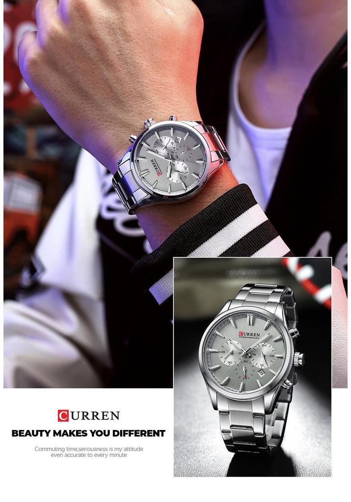 CURREN 8446 Men's Multi-Function Quartz Steel Band Sports Watch