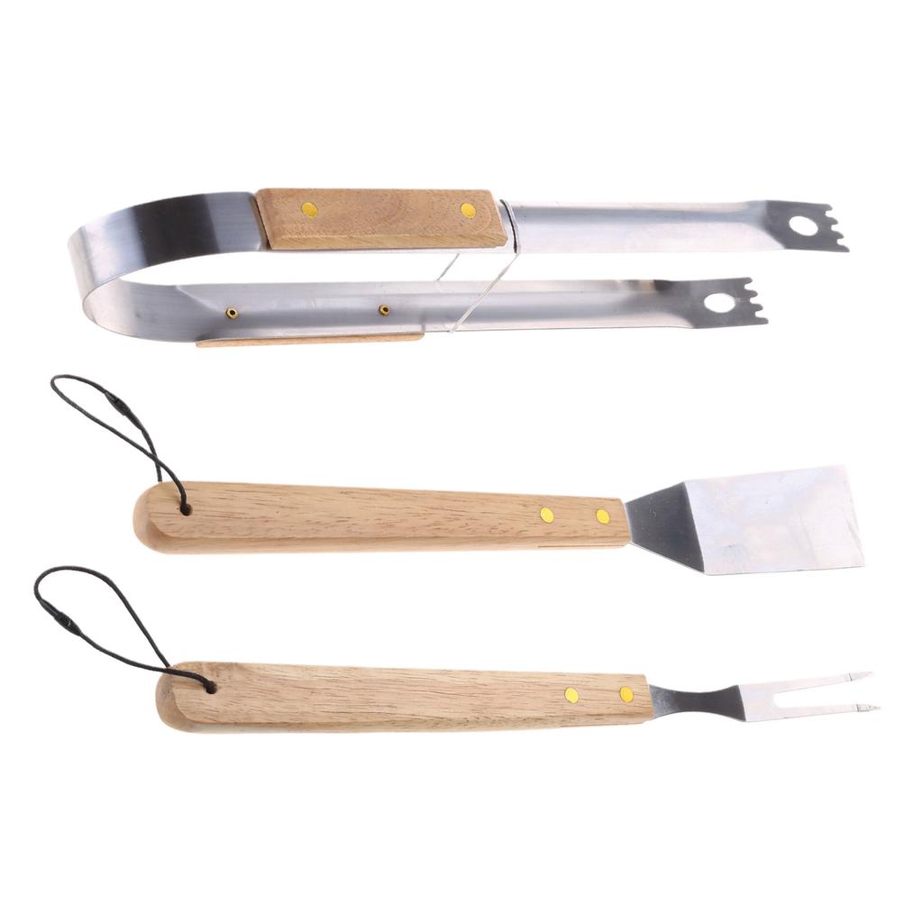 Wooden Handle BBQ Tool Set Grill Utensils Outdoor Camping Grilling Tools Stainless Steel BBQ Grill Accessories