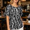 Camicia Casual da Donna con Stampa, Collo Henley, Manica Corta, Cotone e Lino, Tasca Frontale e Bottone, Vestibilità Rilassata