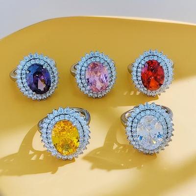 Bague de luxe œuf de noix de coco zircon pour femme simulation améthyste citrine diamant rose bague ajustable