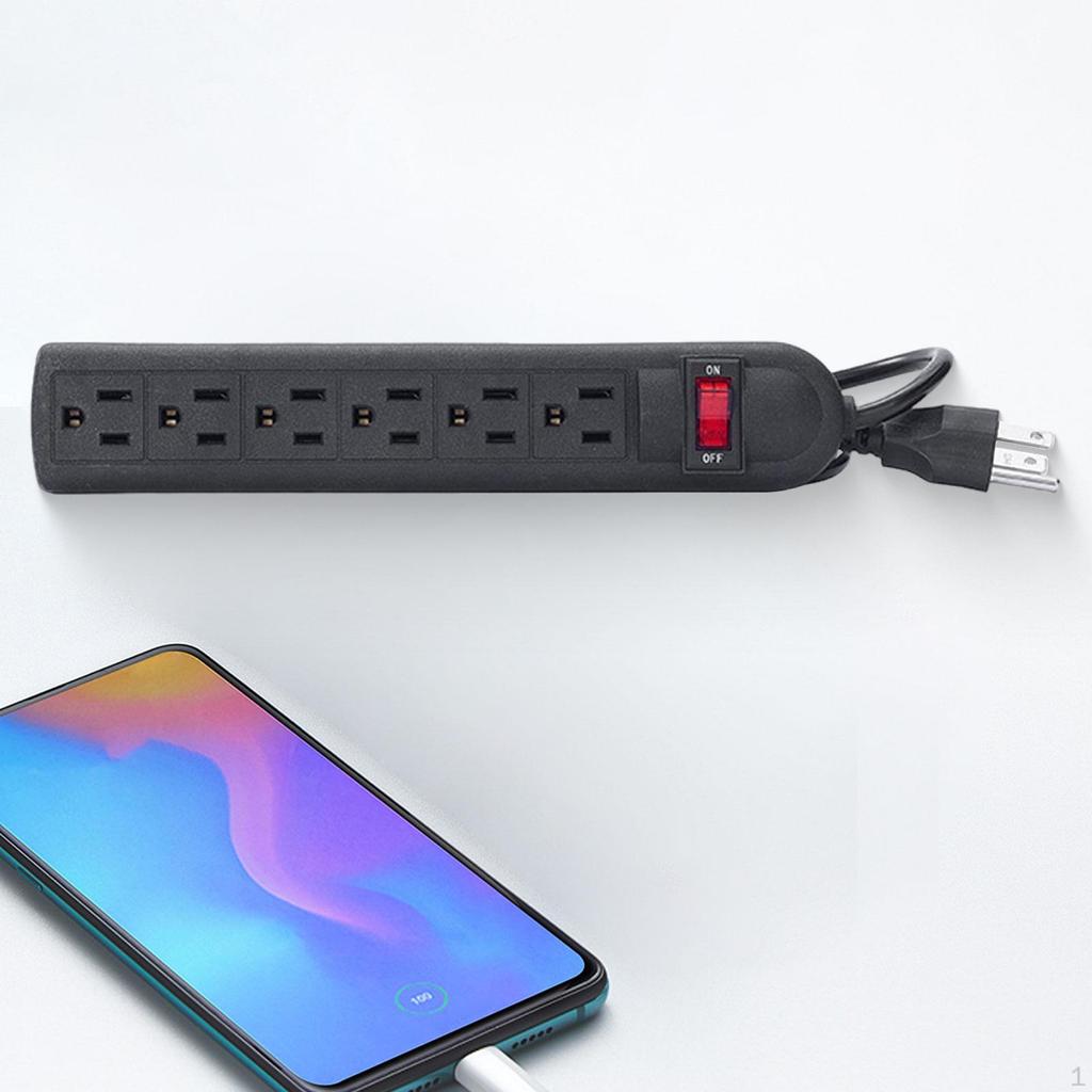 6 Outlet Power Strip Flat Plug Easy to Use Portable with Switch for Garage Business