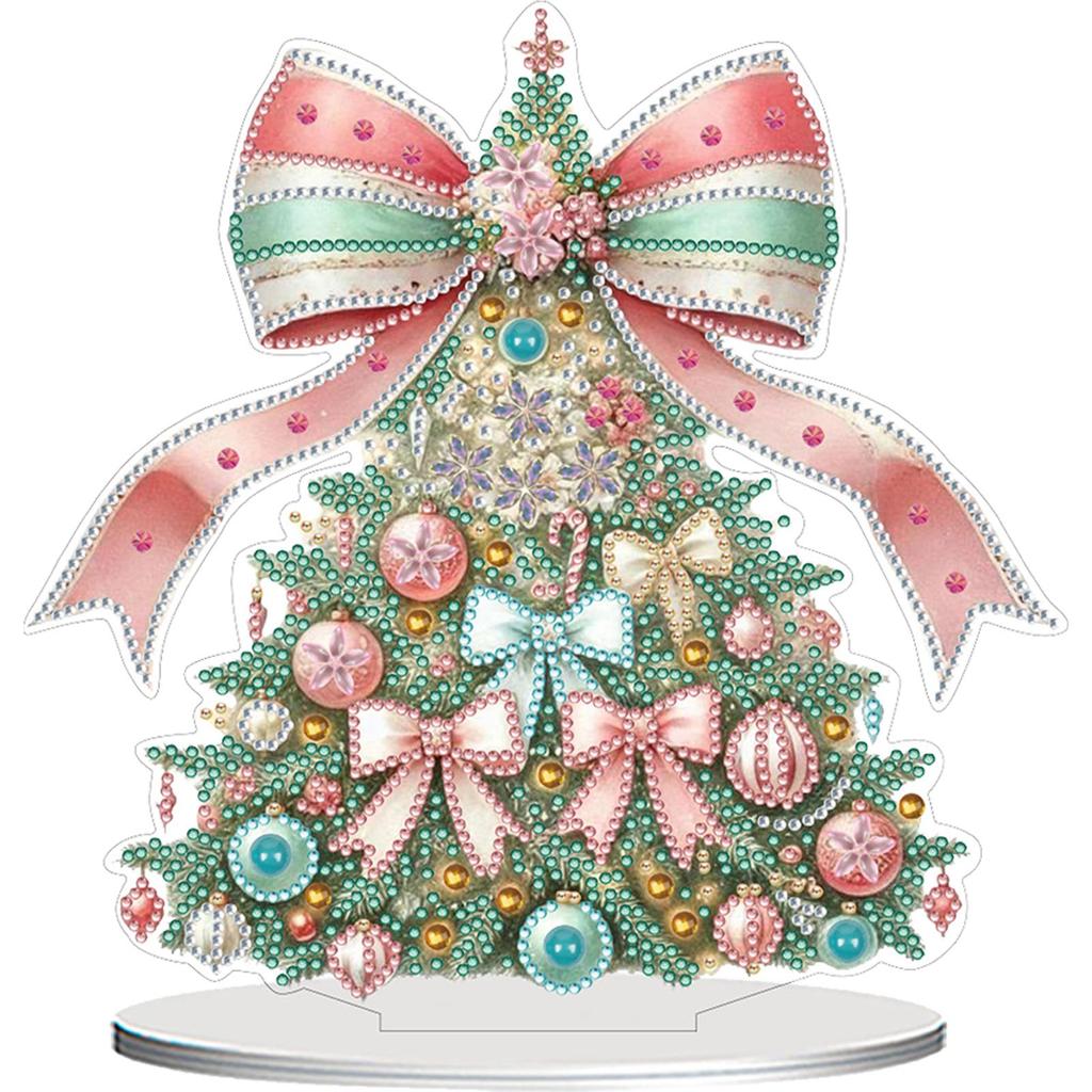 2D Flat Christmas Tree Print DIY Desktop Diamond Art Kits Diamond Painting Desktop Ornaments Kit for Home Office Desktop Decor