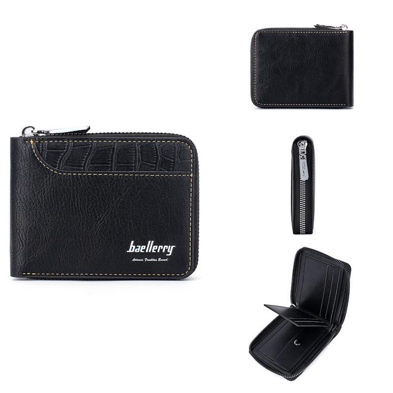 New Style Wallet Men Short Retro Multifunctional Zipper Spliced Leather Change Bag Trend