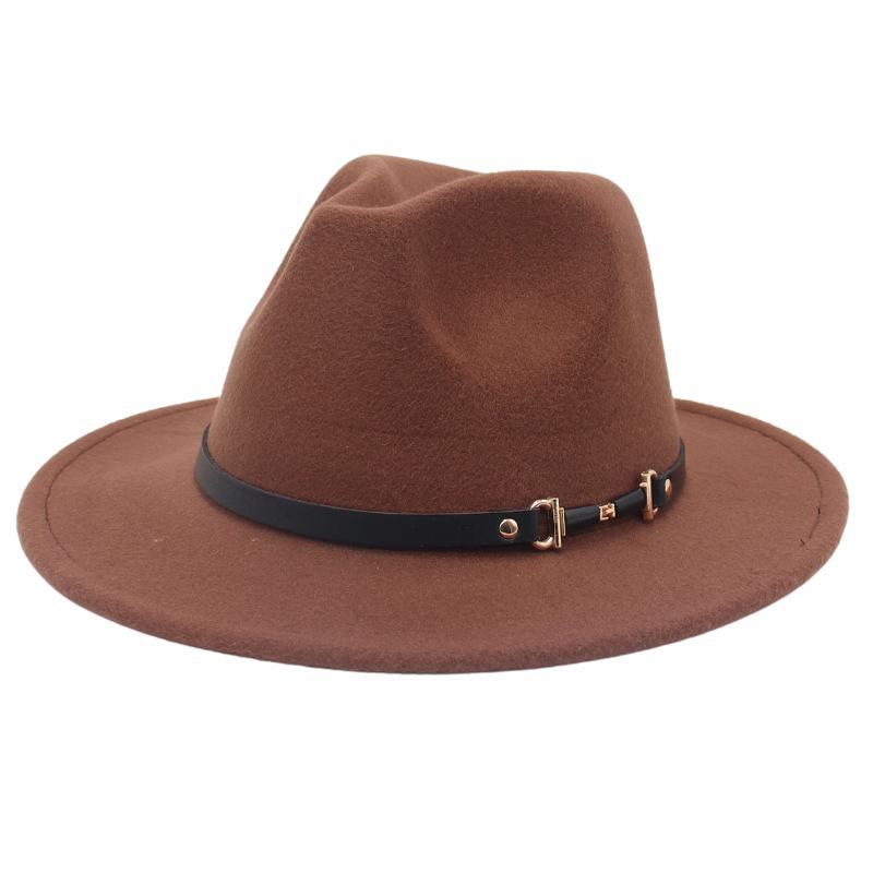 New European-American Style Jazz Windbreaker Hat with Large Brim Felt - Solid Color