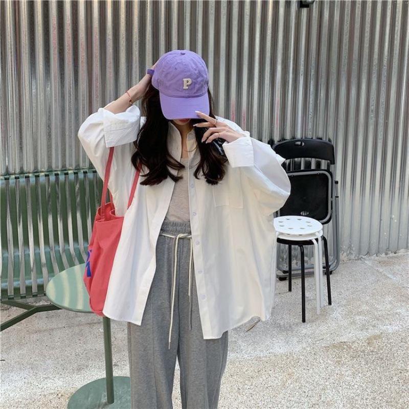 2024 Korean Long-Sleeved Boyfriend-Style Women's Shirt: Spring/Fall Sun Protection, Loose Fit, Versatile Summer Jacket