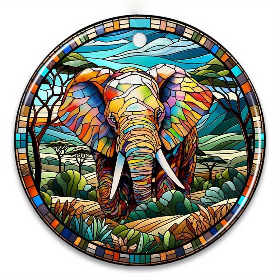 

1шт 2D Плоска Величний Слон Вітражний Орнамент Дерев яна Табличка - 20см Африканські Тварини та Декор 20cm*20cm