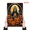 2D Flat Metal Pumpkin Skull Wall Art, Vintage Iron Skeleton In Hood Sign, Halloween Decor 12x8 Inch For Home Office