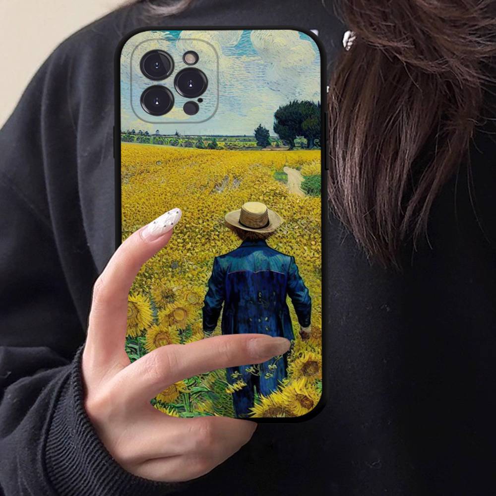 Retro Van Gogh Oil Paint Black TPU Phone Case Fashion For iphone17 Air 16 15 14 13 12 Pro 11 Pro Max Plus Protective Case