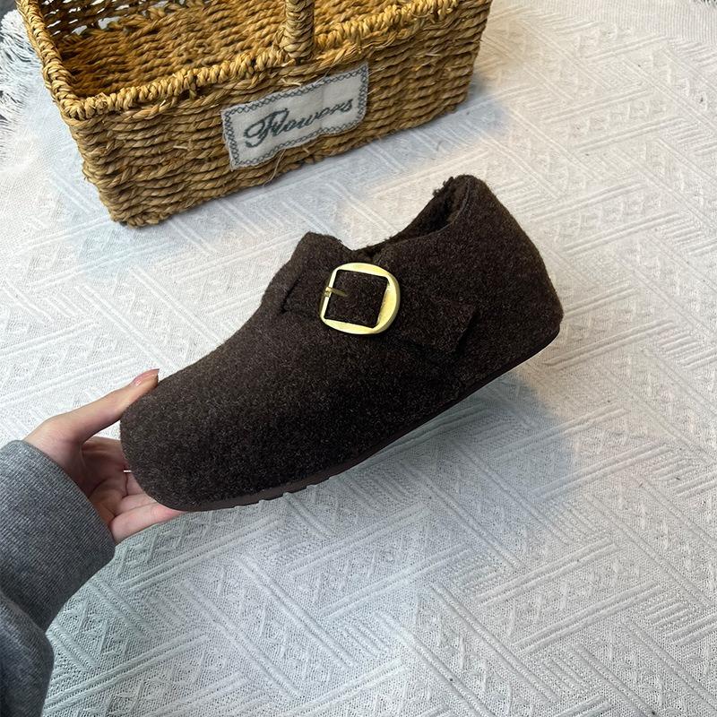 Shoes women's new winter flat-bottomed one-pedal lazy plush warm cotton shoes fluffy shoes