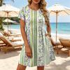 Women's Short Sleeve Casual Dress Floral Print Round Neck Waist Tie Pocket Summer Dress