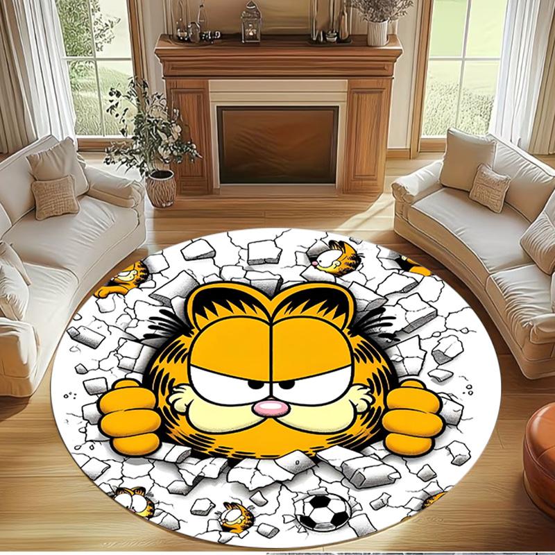 Garfield Print Round Rug, Washable Floor Carpet, For Entryway Dorm Laundry Room Office Study, Home Decor Birthday Christmas Gift
