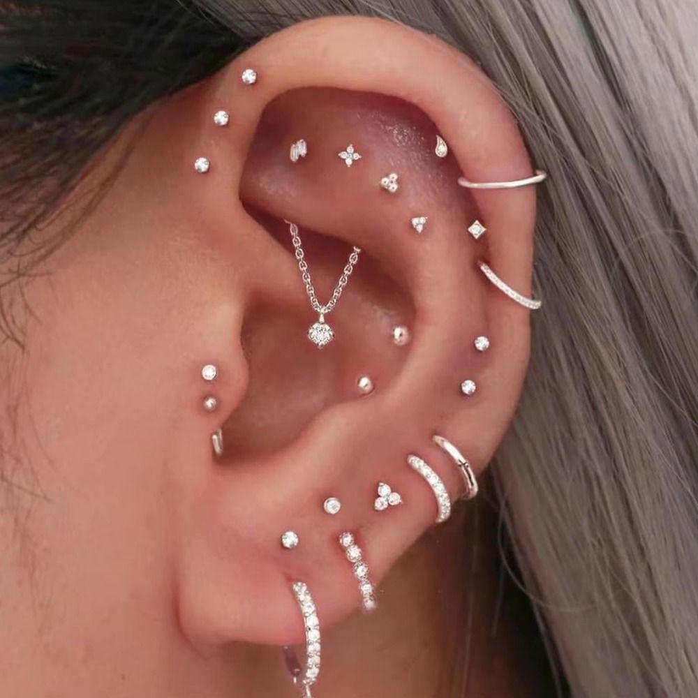 12Pcs Internally Threaded Stainless Steel Ear Studs Prevent Allergy Body Jewelry Helix Piercing