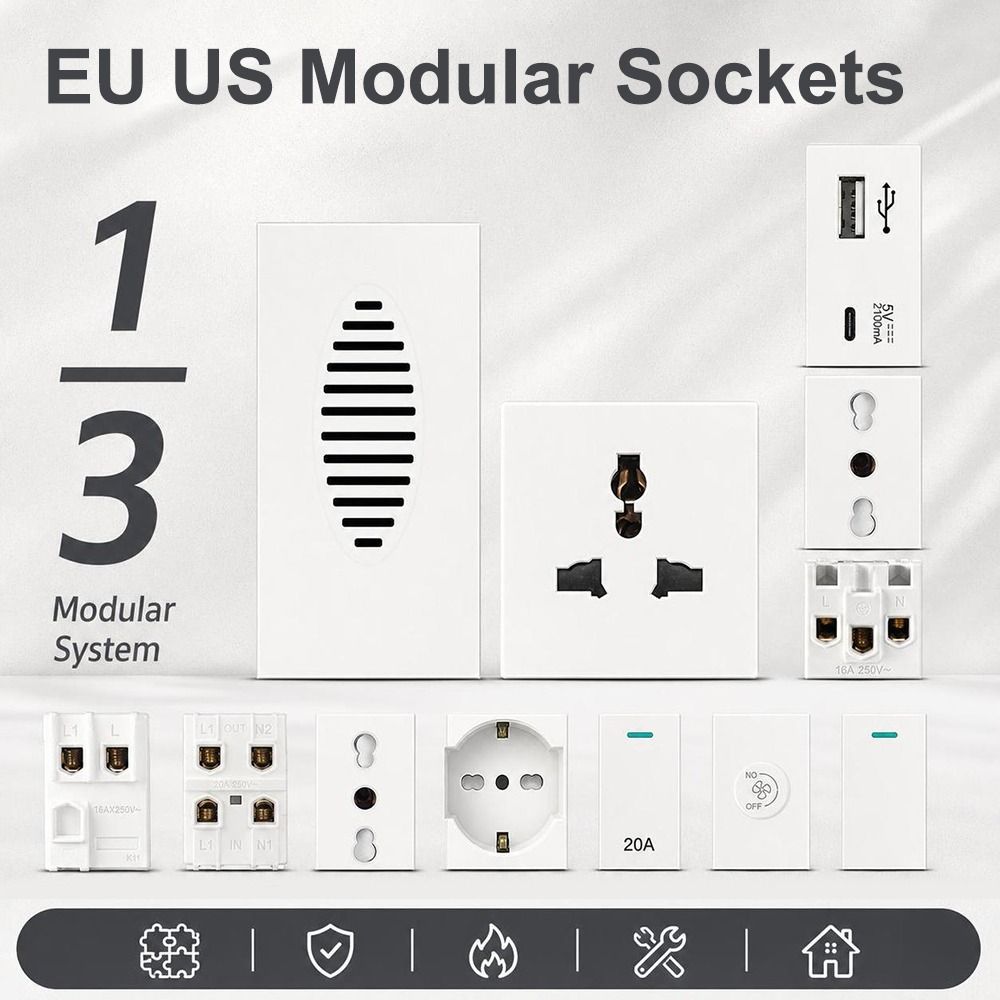 USB Modular Sockets And Switches EU French Socket Module  for EU Standard Wall Mount DIY