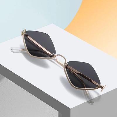 UV400 Rhombus Sunglasses Metal Half Frame UV Protection UV Resistant Cycling Glass Cat Eye Shades Eyewear