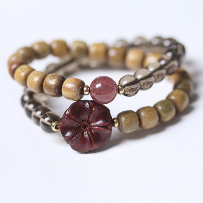 Green Sandalwood Double Strand Buddhist Bead Bracelet: 0.6 Jade Style for Men and Women