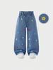 Single-piece Colorful Casual Cute Floral Embroidered Jeans with Tassels At the Ankle and a Tulip Waist - Straight Leg Long Pants for Girls