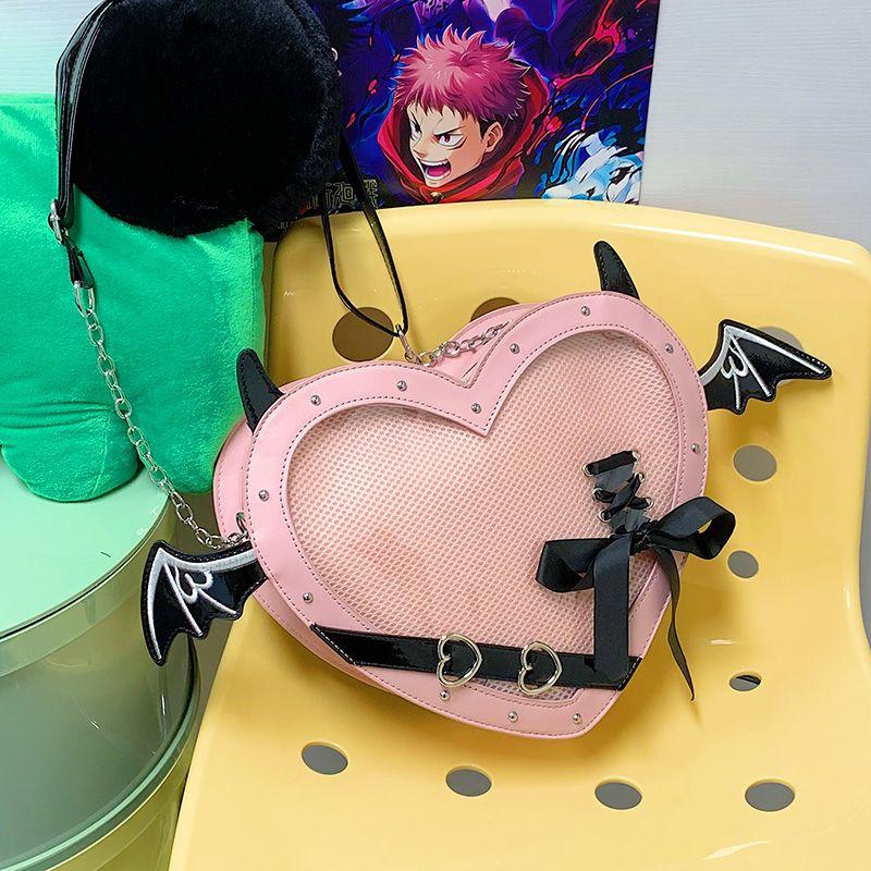 Market-6 Ulzzang Ita Bag voor Meisjes Liefdeshart Ontwerp Demon Itabag Dames Nieuwe Transparante Crossbody Tassen Meisjes JK Uniform Schoudertas roze