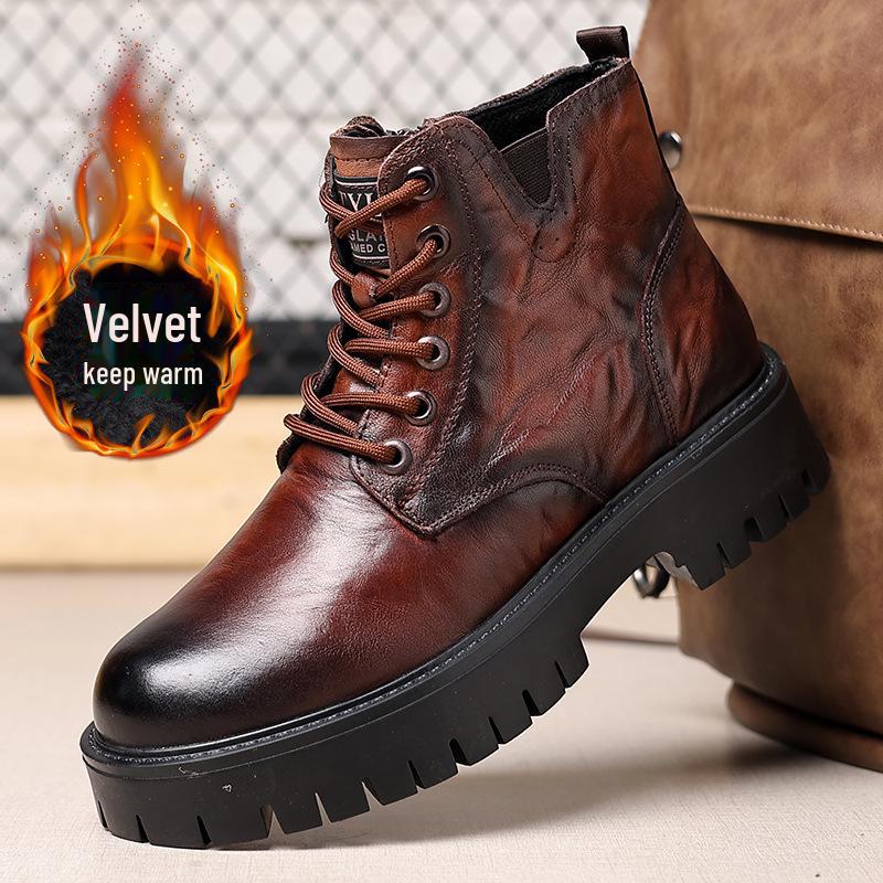 

Men s British Style Martin Boots - High-Top Leather Autumn/Winter Workwear Snow Boots 44 коричневий