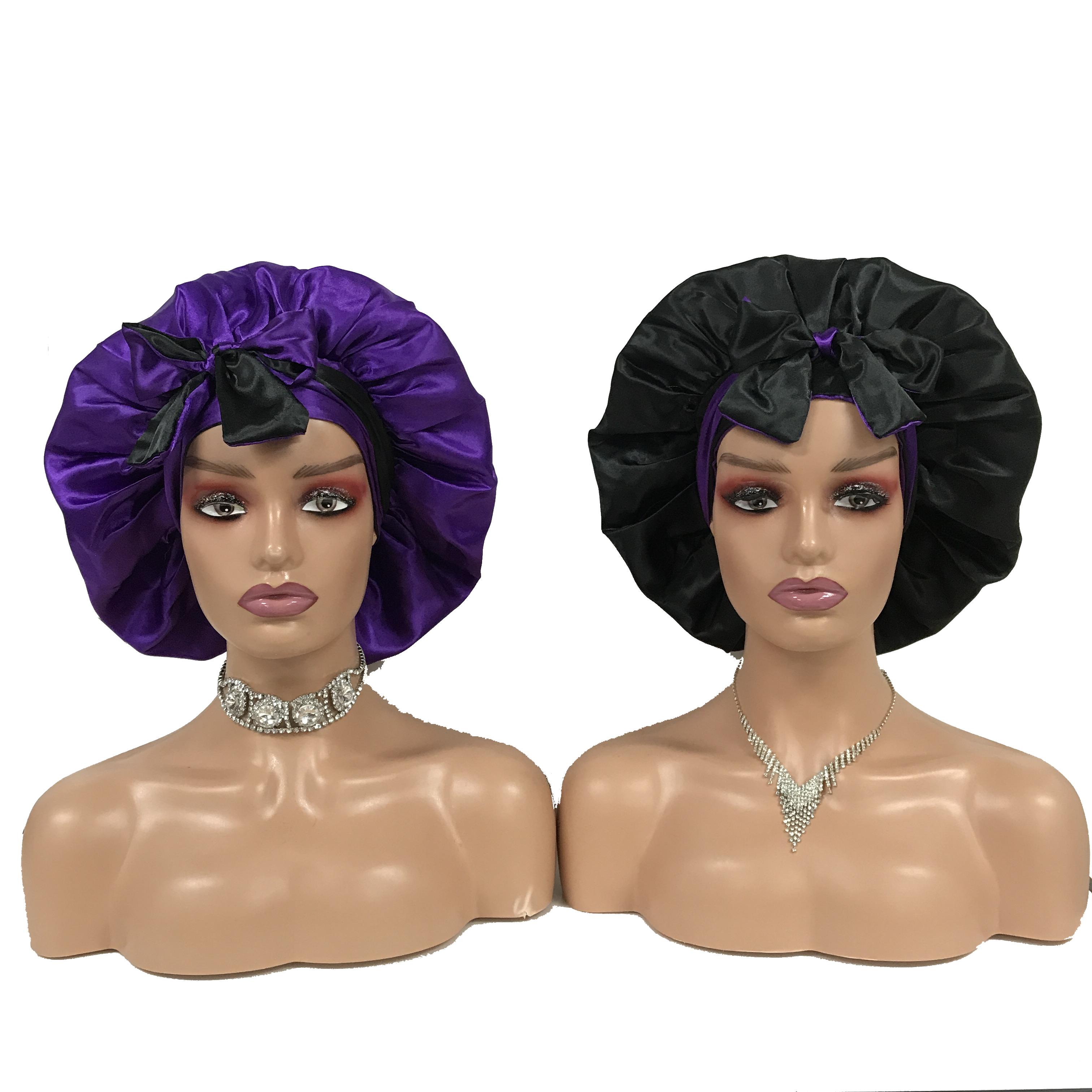 Custom logo Long Braid Hair Sleeping Bonnets and Satin Hair Wraps Designer Large Silk Bonnet with Tie Scarf