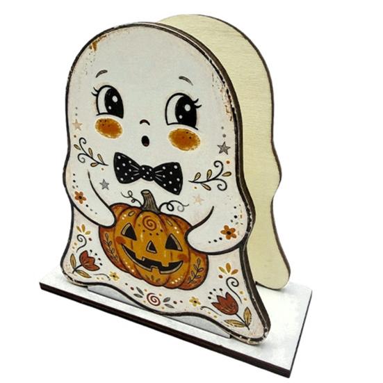 Teak Wood Napkin Stand Halloween Wooden Holder for Table Decor, Decorative Organizer Dispenser, Rustic Tabletop Cartoon Freestanding Paper Towel