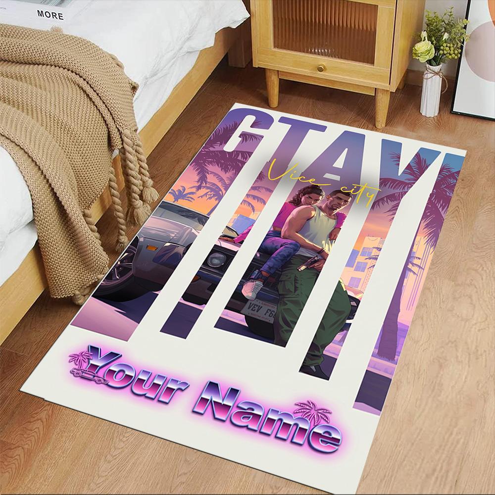 Grand Theft Auto Customize Text Floor Mat Perfect for Kitchen Bedrooms Game Room Living Rooms Anti-slip Rug Decorate Offices
