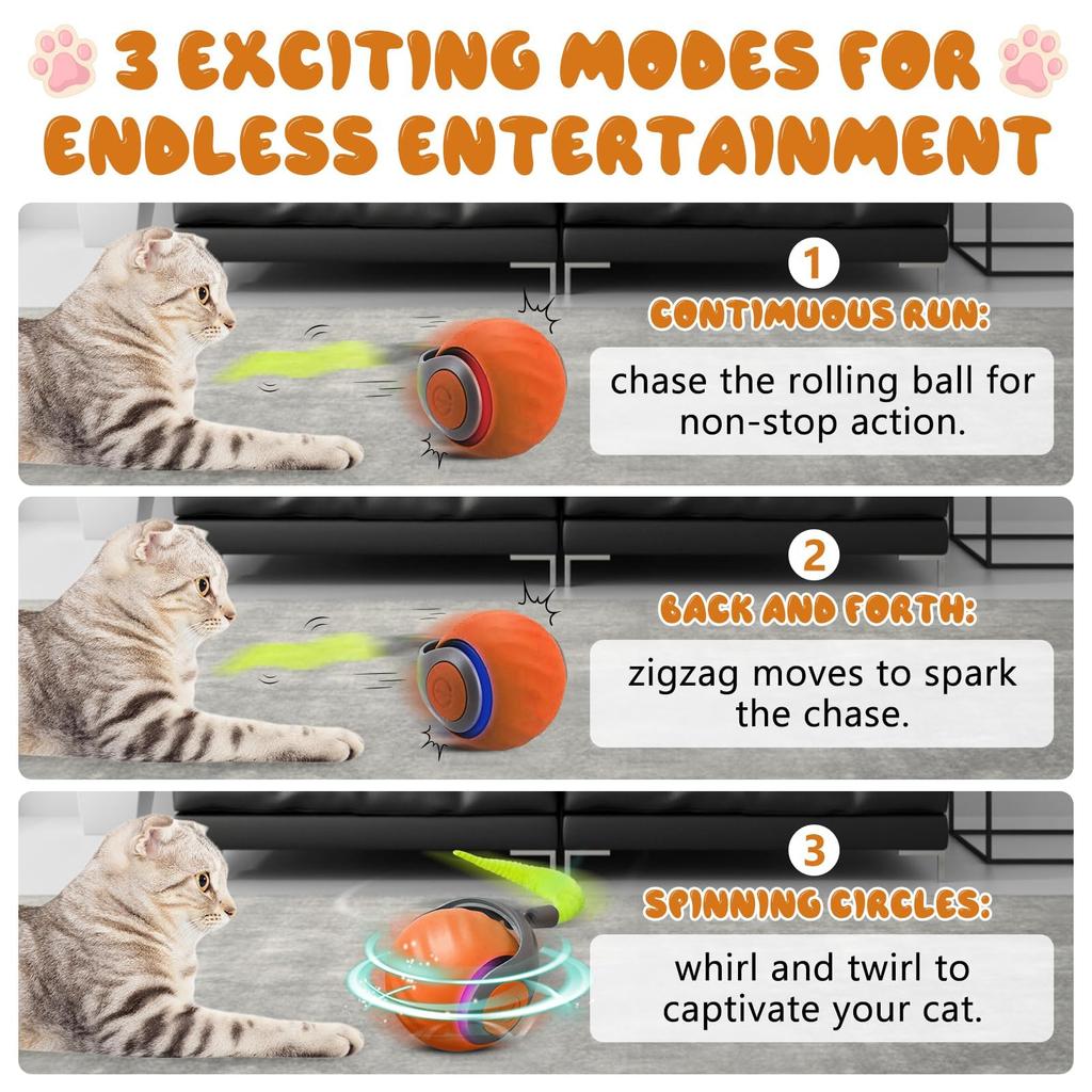 NewSpeedy Tail 2.0 Cat Toy, Speedy Tail Cat Toy, Interactive Cat Ball Toy, Smart Cat Toys Ball, Two Speed Adjustment, with Tail