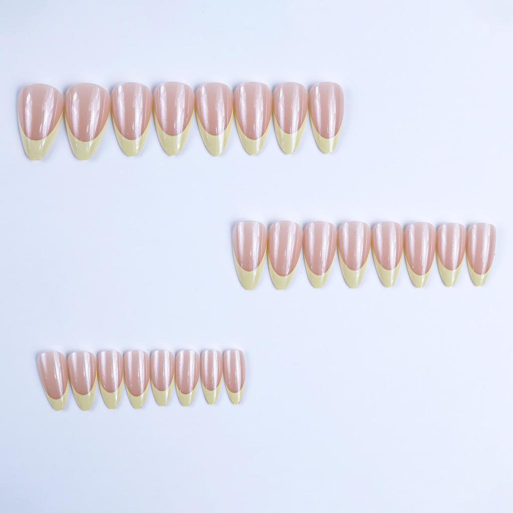 High-End Yellow French Almond Press-On Nails - Stylish Sweet Patch Design