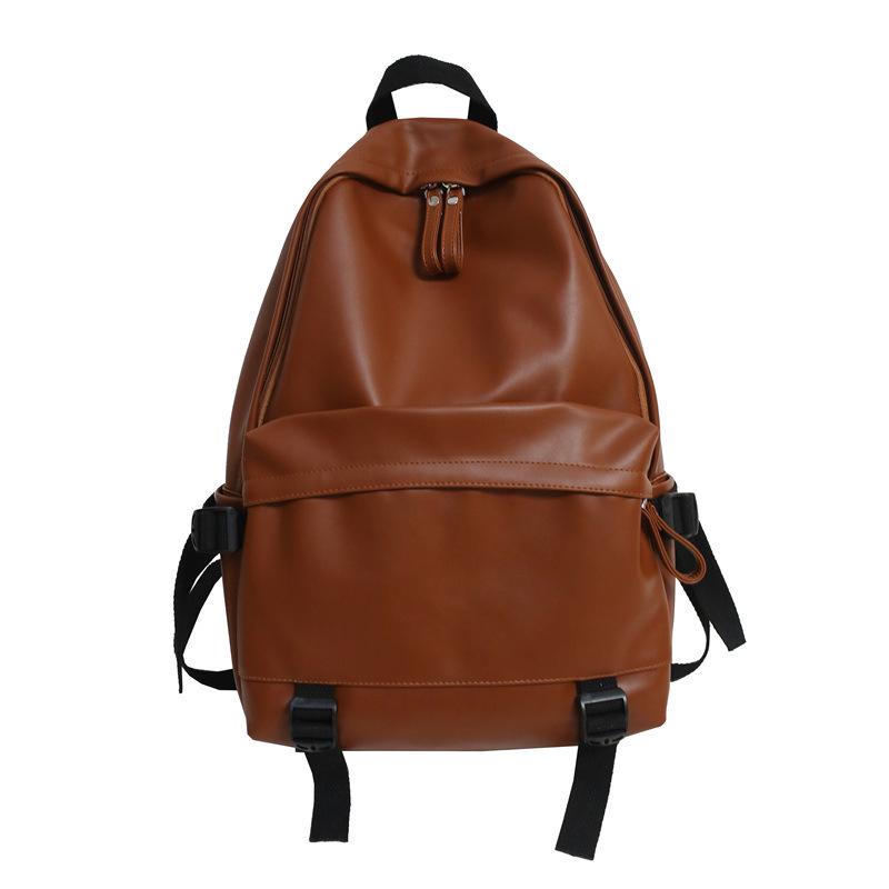 Trendy Men's PU Leather Backpack - Korean Style, Solid Color, for College Students